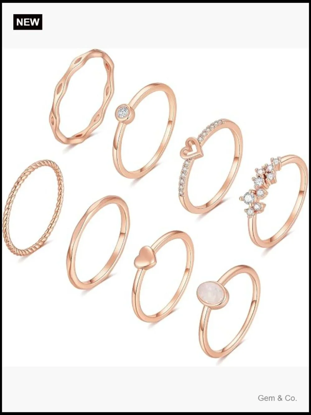 8-12PCS Stackable Ring Set Dainty Gold Silver Stacking Rings Heart CZ Pinky